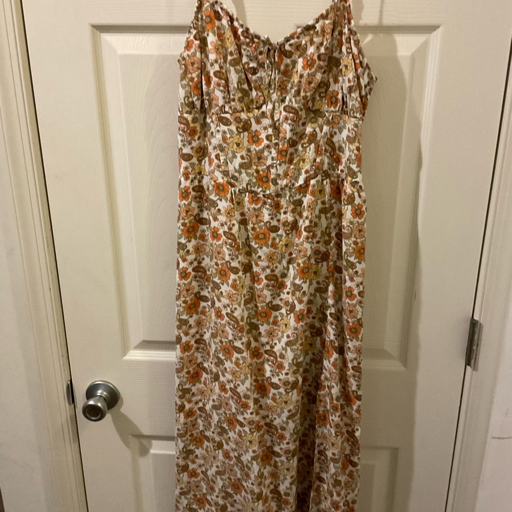 Hollister Floral Maxi Dress in White, Orange, Olive
